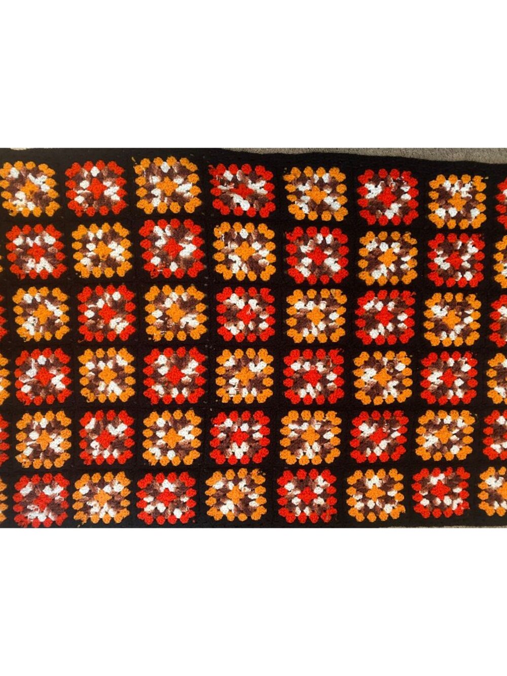 Vintage Black Granny Square Lap Sofa Throw Afghan Fall Candy Corn 36"x70"